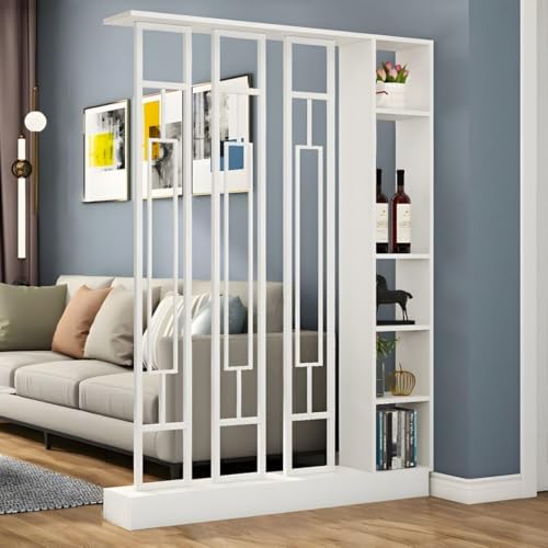FEFEF 1 Set stilvoller Raumteiler aus Holz – for Home Office und Wohnzimmer – Sichtschutz mit Ablagefächern(White+White,47.2x9.4x78.7in) von FEFEF