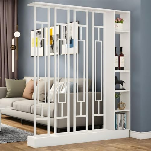 FEFEF 1 Set stilvoller Raumteiler aus Holz – for Home Office und Wohnzimmer – Sichtschutz mit Ablagefächern(White+White,55.1x9.4x78.7in) von FEFEF