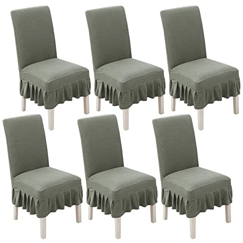 Stretch-Stuhlhussen for Esszimmerstühle mit Rock – 2er-/4er-/6er-Set – perfekt for Hochzeiten, Bankette und als Heimdekoration(Blue Falling Grey,6pack) von FEFEF