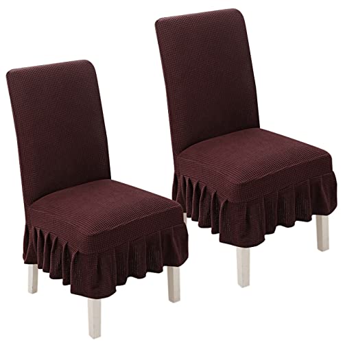 Stretch-Stuhlhussen for Esszimmerstühle mit Rock – 2er-/4er-/6er-Set – perfekt for Hochzeiten, Bankette und als Heimdekoration(Dark Coffee,2pack) von FEFEF
