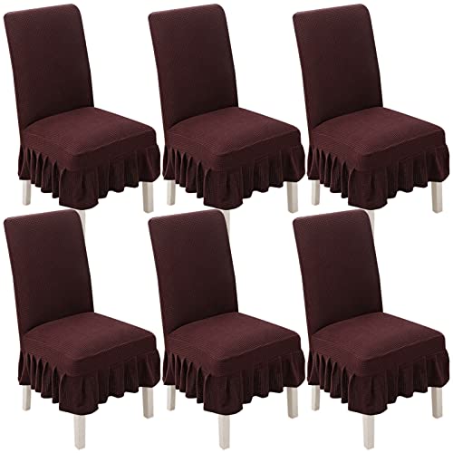 Stretch-Stuhlhussen for Esszimmerstühle mit Rock – 2er-/4er-/6er-Set – perfekt for Hochzeiten, Bankette und als Heimdekoration(Dark Coffee,6pack) von FEFEF