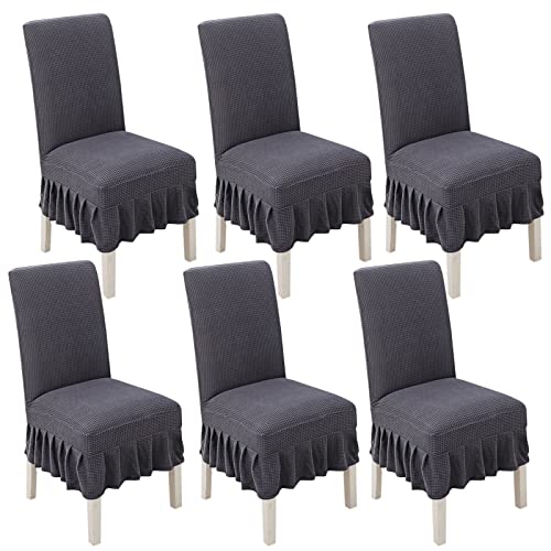 Stretch-Stuhlhussen for Esszimmerstühle mit Rock – 2er-/4er-/6er-Set – perfekt for Hochzeiten, Bankette und als Heimdekoration(Dark Grey,6pack) von FEFEF