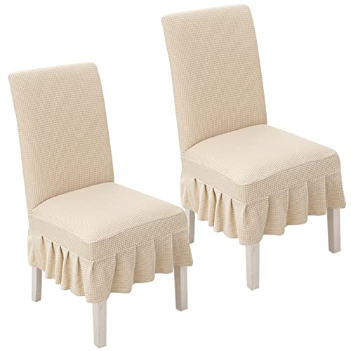 Stretch-Stuhlhussen for Esszimmerstühle mit Rock – 2er-/4er-/6er-Set – perfekt for Hochzeiten, Bankette und als Heimdekoration(Off White,2pack) von FEFEF