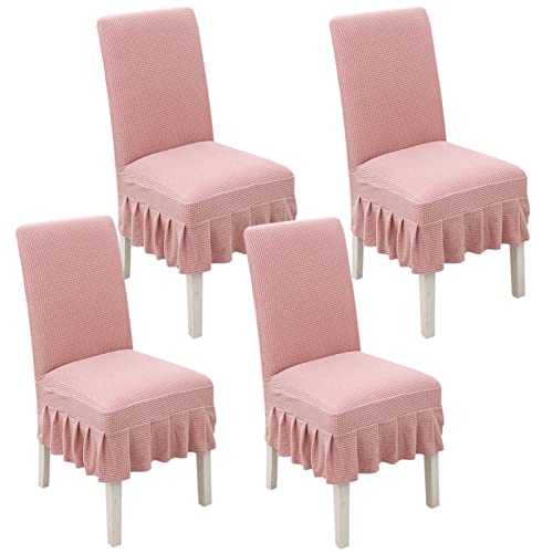 Stretch-Stuhlhussen for Esszimmerstühle mit Rock – 2er-/4er-/6er-Set – perfekt for Hochzeiten, Bankette und als Heimdekoration(Pink,4pack) von FEFEF