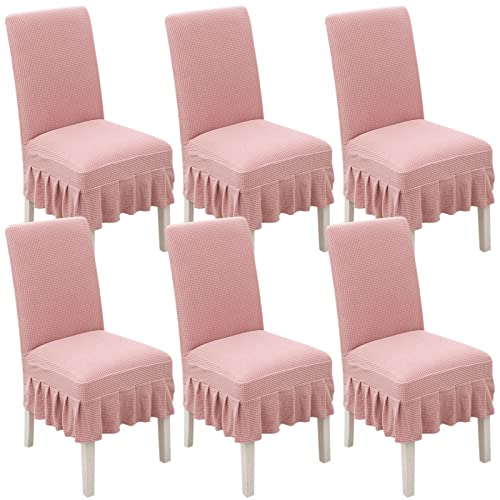 Stretch-Stuhlhussen for Esszimmerstühle mit Rock – 2er-/4er-/6er-Set – perfekt for Hochzeiten, Bankette und als Heimdekoration(Pink,6pack) von FEFEF