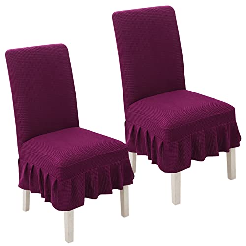 Stretch-Stuhlhussen for Esszimmerstühle mit Rock – 2er-/4er-/6er-Set – perfekt for Hochzeiten, Bankette und als Heimdekoration(Purple;,2pack) von FEFEF