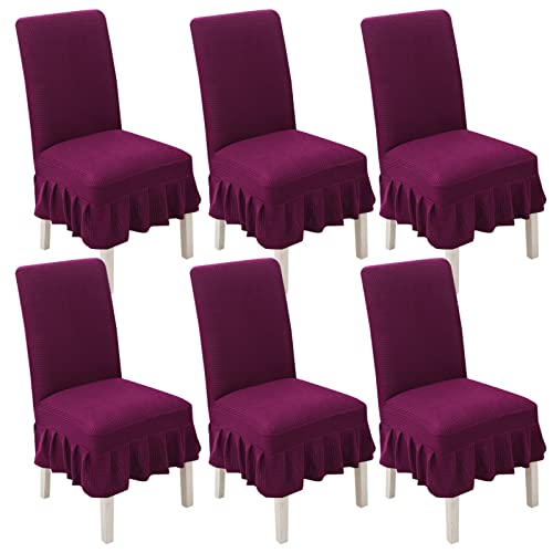 Stretch-Stuhlhussen for Esszimmerstühle mit Rock – 2er-/4er-/6er-Set – perfekt for Hochzeiten, Bankette und als Heimdekoration(Purple;,6pack) von FEFEF