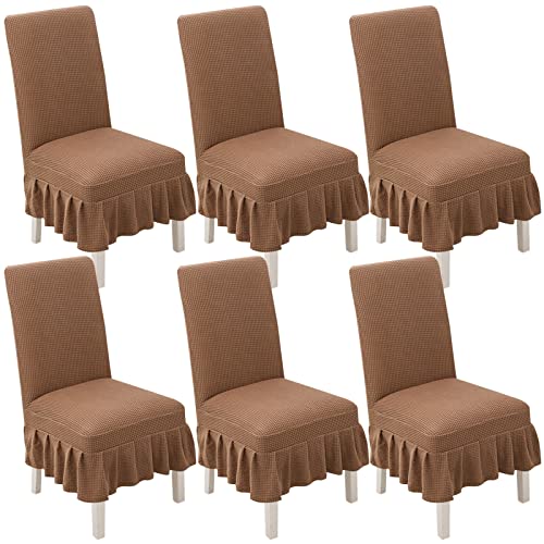 Stretch-Stuhlhussen for Esszimmerstühle mit Rock – 2er-/4er-/6er-Set – perfekt for Hochzeiten, Bankette und als Heimdekoration(Shallow Coffee,6pack) von FEFEF