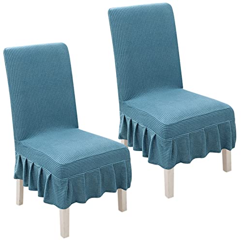 Stretch-Stuhlhussen for Esszimmerstühle mit Rock – 2er-/4er-/6er-Set – perfekt for Hochzeiten, Bankette und als Heimdekoration(West Lake Blue,2pack) von FEFEF