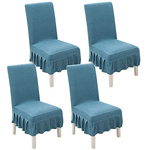 Stretch-Stuhlhussen for Esszimmerstühle mit Rock – 2er-/4er-/6er-Set – perfekt for Hochzeiten, Bankette und als Heimdekoration(West Lake Blue,4pack) von FEFEF