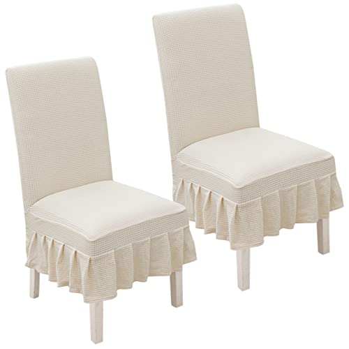Stretch-Stuhlhussen for Esszimmerstühle mit Rock – 2er-/4er-/6er-Set – perfekt for Hochzeiten, Bankette und als Heimdekoration(White,2pack) von FEFEF