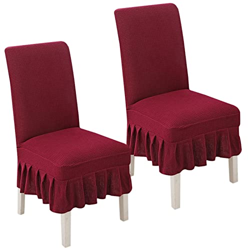 Stretch-Stuhlhussen for Esszimmerstühle mit Rock – 2er-/4er-/6er-Set – perfekt for Hochzeiten, Bankette und als Heimdekoration(Wine Red,2pack) von FEFEF
