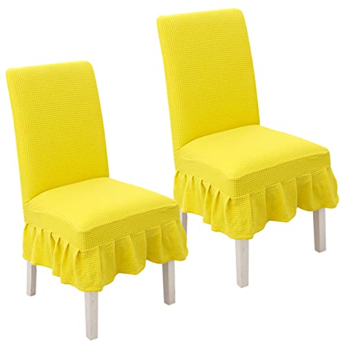 Stretch-Stuhlhussen for Esszimmerstühle mit Rock – 2er-/4er-/6er-Set – perfekt for Hochzeiten, Bankette und als Heimdekoration(Yellow,2pack) von FEFEF