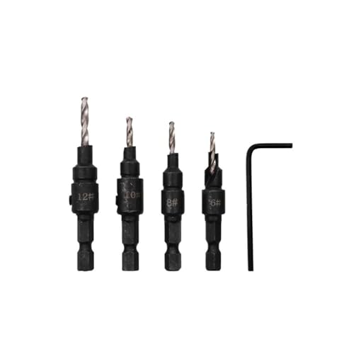FEFHFKZCZZ 5/6 stücke Senker Bohrer Holzbearbeitung Set Bohren Pilot Löcher for Schraube Größen #5#6#8#10#12(5pcs silver) von FEFHFKZCZZ