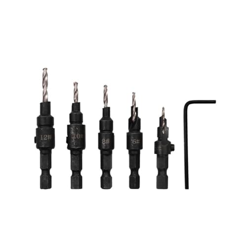 FEFHFKZCZZ 5/6 stücke Senker Bohrer Holzbearbeitung Set Bohren Pilot Löcher for Schraube Größen #5#6#8#10#12(6pcs silver) von FEFHFKZCZZ