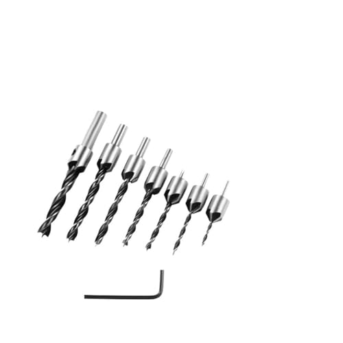 FEFHFKZCZZ HSS-Senkbohrersatz mit Titanbeschichtung, 3–10 mm, Anfas- und Bohrwerkzeug for die Holzbearbeitung sechseckigem Schraubenloch(7pcs 3-10mm silver) von FEFHFKZCZZ