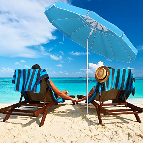 Sonnenschirm Strand, Ø 2m große Gartenschirm Marktschirm mit beidseitig um 30° knickbar, Winddichter und LSF 50+ Sonnenschutz mit Belüftungsöffnungen für Reisen, Garten, Rasen, Pool von FEFLO