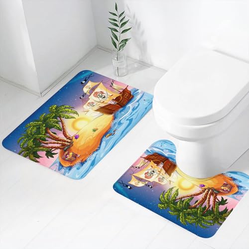 FEHWI Badematten Set 2-teilig, Badematten und WC Vorleger rutschfest & Waschbar, Pirat, l im Tresor mit Palmen Fantastisches Nachtleben mit Vorhängen,Luxus Dicke Mikrofaser Badezimmerteppich FEHWI Badematten Set 2-teilig, Badematten und WC Vorleger rutschfest & Waschbar, Pirat, l im Tresor mit Palmen Fantastisches Nachtleben mit Vorhängen,Luxus Dicke Mikrofaser Badezimmerteppich von FEHWI