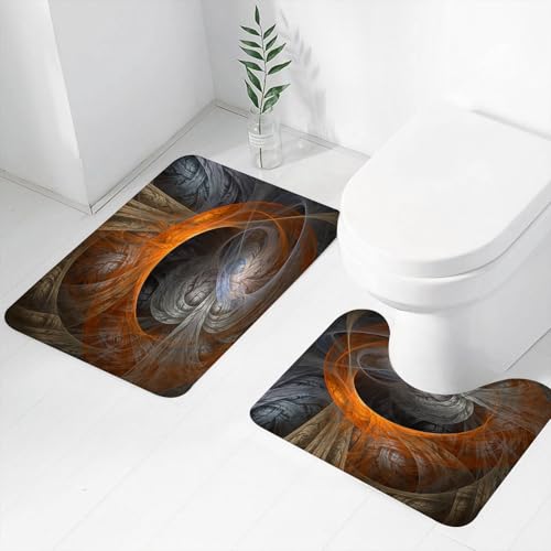 FEHWI Badematten Set 2-teilig, Badematten und WC Vorleger rutschfest & Waschbar,3D-Fraktal, ätherisches Konzept, Fantasy-Magie-Kunstdruck in dunklen Tönen,Luxus Dicke Mikrofaser Badezimmerteppich von FEHWI