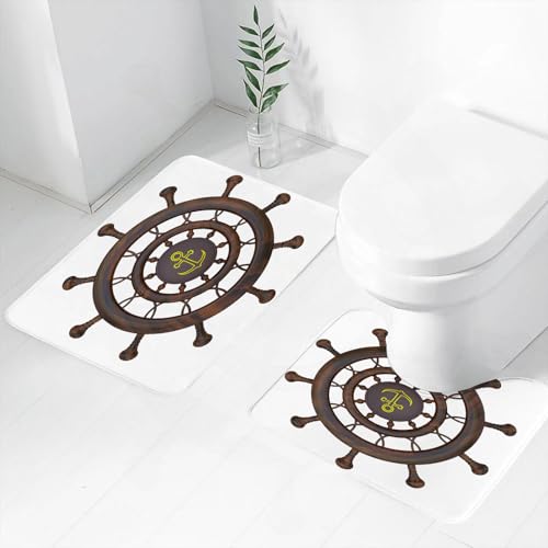 FEHWI Badematten Set 2-teilig, Badematten und WC Vorleger rutschfest & Waschbar,3D-Modell eines Schiffssteuerrads, Steuerrad mit Ankermarkierung, Holz - Boot,Luxus Dicke Mikrofaser Badezimmerteppich FEHWI Badematten Set 2-teilig, Badematten und WC Vorleger rutschfest & Waschbar,3D-Modell eines Schiffssteuerrads, Steuerrad mit Ankermarkierung, Holz - Boot,Luxus Dicke Mikrofaser Badezimmerteppich von FEHWI