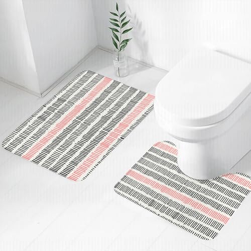 FEHWI Badematten Set 2-teilig, Badematten und WC Vorleger rutschfest & Waschbar,Abstrakte Kurze Linien Muster Auf Der Tafel Geometrische Einfache Retro,Luxus Dicke Mikrofaser Badezimmerteppich von FEHWI