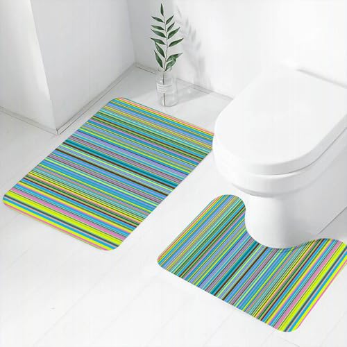 FEHWI Badematten Set 2-teilig, Badematten und WC Vorleger rutschfest & Waschbar,Abstrakte Tapete Hintergrund dekorative Trendige Bunte Streifen Muster Dekora,Luxus Dicke Mikrofaser Badezimmerteppich FEHWI Badematten Set 2-teilig, Badematten und WC Vorleger rutschfest & Waschbar,Abstrakte Tapete Hintergrund dekorative Trendige Bunte Streifen Muster Dekora,Luxus Dicke Mikrofaser Badezimmerteppich von FEHWI