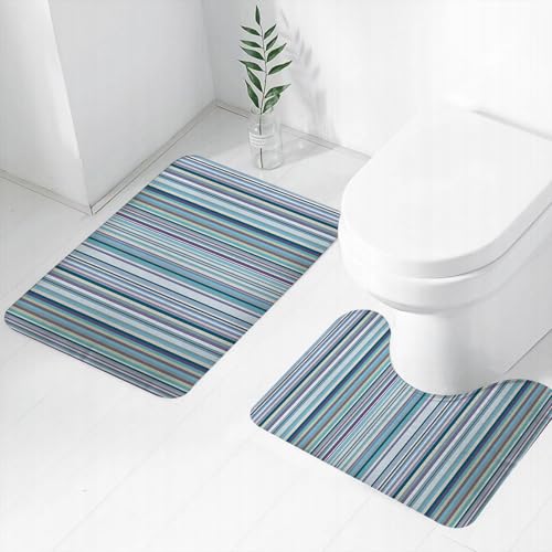 FEHWI Badematten Set 2-teilig, Badematten und WC Vorleger rutschfest & Waschbar,Abstrakte Tapete Hintergrund dekorative Trendige Bunte Streifen Muster Dekora,Luxus Dicke Mikrofaser Badezimmerteppich von FEHWI