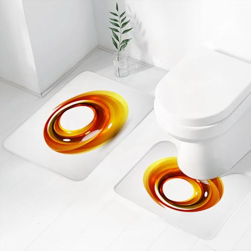 FEHWI Badematten Set 2-teilig, Badematten und WC Vorleger rutschfest & Waschbar,Abstrakter orangefarbener Wirbel mit schattigen Designelementen,Luxus Dicke Mikrofaser Badezimmerteppich von FEHWI