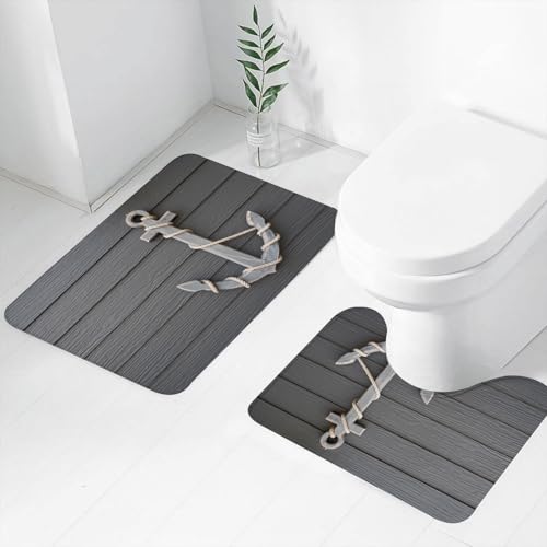 FEHWI Badematten Set 2-teilig, Badematten und WC Vorleger rutschfest & Waschbar,Anker, Holzanker mit Seil an der Wand Antikes Meeresnatur-Abenteuer-Kunstwerk,Luxus Dicke Mikrofaser Badezimmerteppich FEHWI Badematten Set 2-teilig, Badematten und WC Vorleger rutschfest & Waschbar,Anker, Holzanker mit Seil an der Wand Antikes Meeresnatur-Abenteuer-Kunstwerk,Luxus Dicke Mikrofaser Badezimmerteppich von FEHWI