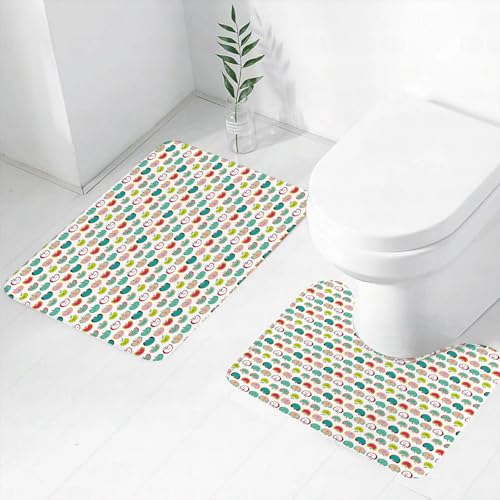 FEHWI Badematten Set 2-teilig, Badematten und WC Vorleger rutschfest & Waschbar,Apfel, Retro-Stil Apfel Vektor Nahtlose Muster Hintergrund1,Luxus Dicke Mikrofaser Badezimmerteppich von FEHWI