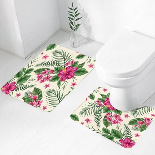 FEHWI Badematten Set 2-teilig, Badematten und WC Vorleger rutschfest & Waschbar,Aquarell, Plumeria und Hibiskus Flora Tropische l Natur Aloha Hawaii Dschunge,Luxus Dicke Mikrofaser Badezimmerteppich FEHWI Badematten Set 2-teilig, Badematten und WC Vorleger rutschfest & Waschbar,Aquarell, Plumeria und Hibiskus Flora Tropische l Natur Aloha Hawaii Dschunge,Luxus Dicke Mikrofaser Badezimmerteppich von FEHWI