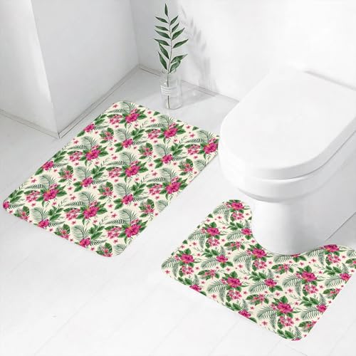 FEHWI Badematten Set 2-teilig, Badematten und WC Vorleger rutschfest & Waschbar,Aquarell, Plumeria und Hibiskus Flora Tropische l Natur Aloha Hawaii Dschunge,Luxus Dicke Mikrofaser Badezimmerteppich FEHWI Badematten Set 2-teilig, Badematten und WC Vorleger rutschfest & Waschbar,Aquarell, Plumeria und Hibiskus Flora Tropische l Natur Aloha Hawaii Dschunge,Luxus Dicke Mikrofaser Badezimmerteppich von FEHWI