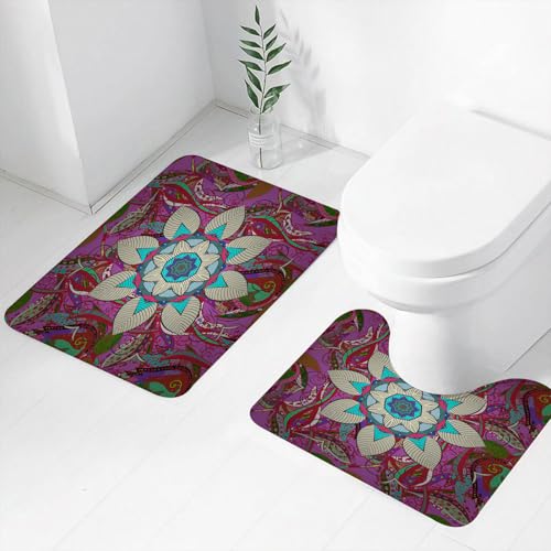 FEHWI Badematten Set 2-teilig, Badematten und WC Vorleger rutschfest & Waschbar,Aquarell-Handmalerei von abstrakten Blumen mit nahtlosem Muster, Vektorhinter,Luxus Dicke Mikrofaser Badezimmerteppich von FEHWI