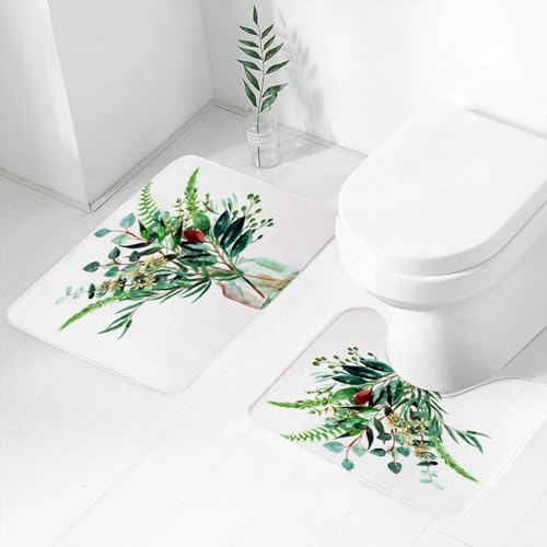 FEHWI Badematten Set 2-teilig, Badematten und WC Vorleger rutschfest & Waschbar,Aquarell gemalten grünen Blumenstrauß, EIN Glas gefüllt mit üppigen Eukalyptu,Luxus Dicke Mikrofaser Badezimmerteppich FEHWI Badematten Set 2-teilig, Badematten und WC Vorleger rutschfest & Waschbar,Aquarell gemalten grünen Blumenstrauß, EIN Glas gefüllt mit üppigen Eukalyptu,Luxus Dicke Mikrofaser Badezimmerteppich von FEHWI