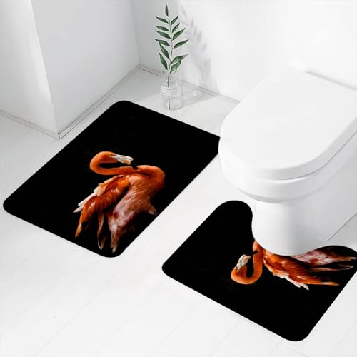 FEHWI Badematten Set 2-teilig, Badematten und WC Vorleger rutschfest & Waschbar,Atemberaubender orangefarbener Flamingo auf schwarzem Hintergrund, der Sein w,Luxus Dicke Mikrofaser Badezimmerteppich FEHWI Badematten Set 2-teilig, Badematten und WC Vorleger rutschfest & Waschbar,Atemberaubender orangefarbener Flamingo auf schwarzem Hintergrund, der Sein w,Luxus Dicke Mikrofaser Badezimmerteppich von FEHWI