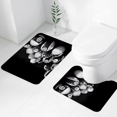 FEHWI Badematten Set 2-teilig, Badematten und WC Vorleger rutschfest & Waschbar,Ballrahmen schwarz-weißer Hintergrund,Luxus Dicke Mikrofaser Badezimmerteppich von FEHWI
