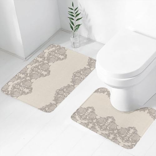 FEHWI Badematten Set 2-teilig, Badematten und WC Vorleger rutschfest & Waschbar,Barock - Stil Dekoration, komplizierte grau auf beigem Hintergrund, High-End-,Luxus Dicke Mikrofaser Badezimmerteppich FEHWI Badematten Set 2-teilig, Badematten und WC Vorleger rutschfest & Waschbar,Barock - Stil Dekoration, komplizierte grau auf beigem Hintergrund, High-End-,Luxus Dicke Mikrofaser Badezimmerteppich von FEHWI
