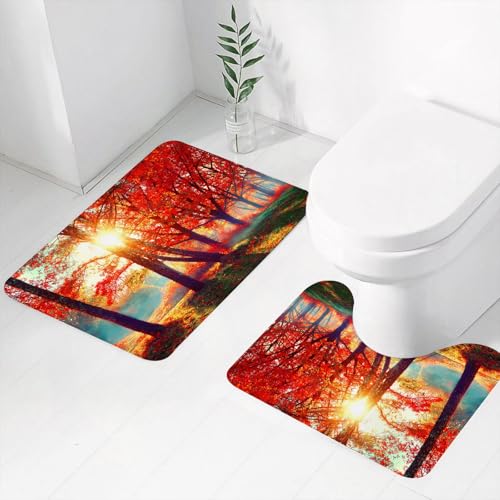FEHWI Badematten Set 2-teilig, Badematten und WC Vorleger rutschfest & Waschbar,Baum, herbstlich nebligen Park Herbst Natur malerische Landschaft Ahornbäume,Luxus Dicke Mikrofaser Badezimmerteppich FEHWI Badematten Set 2-teilig, Badematten und WC Vorleger rutschfest & Waschbar,Baum, herbstlich nebligen Park Herbst Natur malerische Landschaft Ahornbäume,Luxus Dicke Mikrofaser Badezimmerteppich von FEHWI