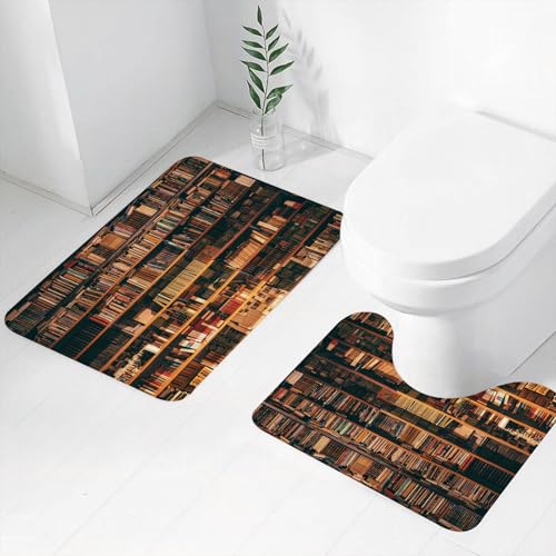 FEHWI Badematten Set 2-teilig, Badematten und WC Vorleger rutschfest & Waschbar,Blick auf Regale mit Alten Büchern in der Bibliothek,Luxus Dicke Mikrofaser Badezimmerteppich FEHWI Badematten Set 2-teilig, Badematten und WC Vorleger rutschfest & Waschbar,Blick auf Regale mit Alten Büchern in der Bibliothek,Luxus Dicke Mikrofaser Badezimmerteppich von FEHWI