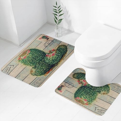 FEHWI Badematten Set 2-teilig, Badematten und WC Vorleger rutschfest & Waschbar,Blühender Kaktus auf Hintergrund im Retro-Textur-Canvas-Stil,Luxus Dicke Mikrofaser Badezimmerteppich FEHWI Badematten Set 2-teilig, Badematten und WC Vorleger rutschfest & Waschbar,Blühender Kaktus auf Hintergrund im Retro-Textur-Canvas-Stil,Luxus Dicke Mikrofaser Badezimmerteppich von FEHWI