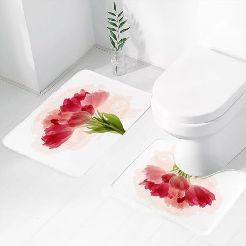 FEHWI Badematten Set 2-teilig, Badematten und WC Vorleger rutschfest & Waschbar,Blumen, Aquarellmalerei Blumenstrauß Tulpen Kunstdruck bot,Luxus Dicke Mikrofaser Badezimmerteppich FEHWI Badematten Set 2-teilig, Badematten und WC Vorleger rutschfest & Waschbar,Blumen, Aquarellmalerei Blumenstrauß Tulpen Kunstdruck bot,Luxus Dicke Mikrofaser Badezimmerteppich von FEHWI