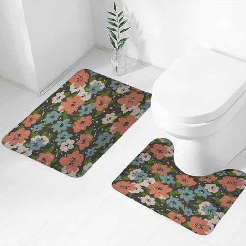 FEHWI Badematten Set 2-teilig, Badematten und WC Vorleger rutschfest & Waschbar,Blumenmuster Koralle Blaugrün Grün Flaches Design,Luxus Dicke Mikrofaser Badezimmerteppich FEHWI Badematten Set 2-teilig, Badematten und WC Vorleger rutschfest & Waschbar,Blumenmuster Koralle Blaugrün Grün Flaches Design,Luxus Dicke Mikrofaser Badezimmerteppich von FEHWI