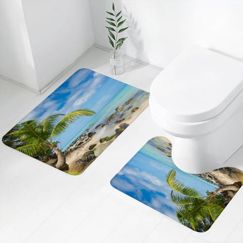 FEHWI Badematten Set 2-teilig, Badematten und WC Vorleger rutschfest & Waschbar,Dekor am Meer, romantischer Strand, ruhige Szene, Palmen, karibische l, Natur,Luxus Dicke Mikrofaser Badezimmerteppich FEHWI Badematten Set 2-teilig, Badematten und WC Vorleger rutschfest & Waschbar,Dekor am Meer, romantischer Strand, ruhige Szene, Palmen, karibische l, Natur,Luxus Dicke Mikrofaser Badezimmerteppich von FEHWI