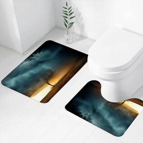 FEHWI Badematten Set 2-teilig, Badematten und WC Vorleger rutschfest & Waschbar,Der bedrohliche Wirbel eines Tornados, Nature's Wrath Tornado entfesselt,Luxus Dicke Mikrofaser Badezimmerteppich FEHWI Badematten Set 2-teilig, Badematten und WC Vorleger rutschfest & Waschbar,Der bedrohliche Wirbel eines Tornados, Nature's Wrath Tornado entfesselt,Luxus Dicke Mikrofaser Badezimmerteppich von FEHWI