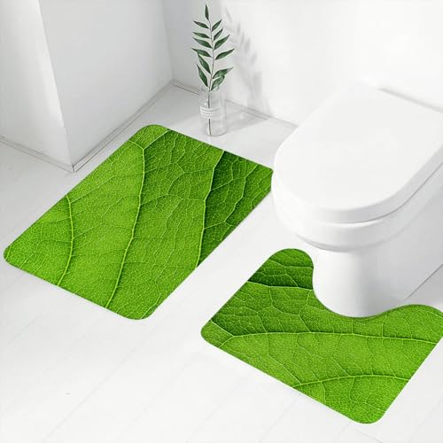 FEHWI Badematten Set 2-teilig, Badematten und WC Vorleger rutschfest & Waschbar,Die Nähe der komplizierten grünen Blattadern zeigt das zarte Design der Natur,Luxus Dicke Mikrofaser Badezimmerteppich FEHWI Badematten Set 2-teilig, Badematten und WC Vorleger rutschfest & Waschbar,Die Nähe der komplizierten grünen Blattadern zeigt das zarte Design der Natur,Luxus Dicke Mikrofaser Badezimmerteppich von FEHWI