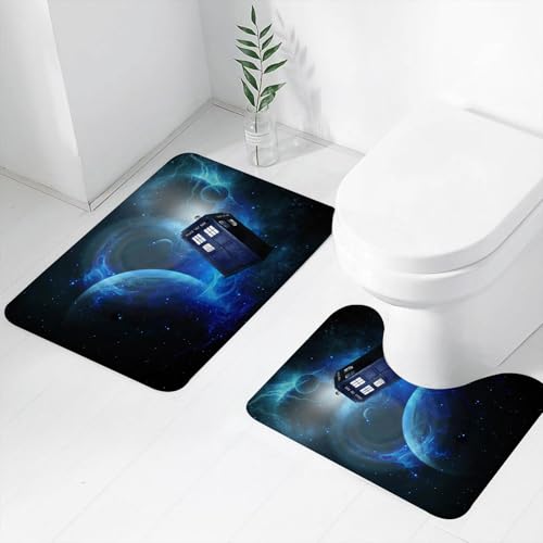 FEHWI Badematten Set 2-teilig, Badematten und WC Vorleger rutschfest & Waschbar,Doctor Who-Thema des Filmraums Kunstdruck,Luxus Dicke Mikrofaser Badezimmerteppich von FEHWI