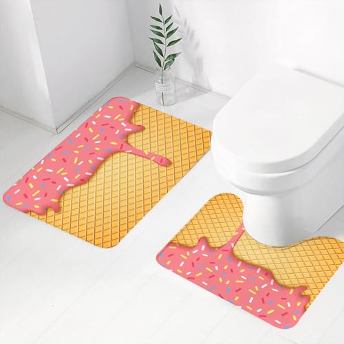 FEHWI Badematten Set 2-teilig, Badematten und WC Vorleger rutschfest & Waschbar,Eiscreme-Kunstwerk, rosa Zuckerguss, bunt bestreut auf goldenen Waffeln,Luxus Dicke Mikrofaser Badezimmerteppich FEHWI Badematten Set 2-teilig, Badematten und WC Vorleger rutschfest & Waschbar,Eiscreme-Kunstwerk, rosa Zuckerguss, bunt bestreut auf goldenen Waffeln,Luxus Dicke Mikrofaser Badezimmerteppich von FEHWI