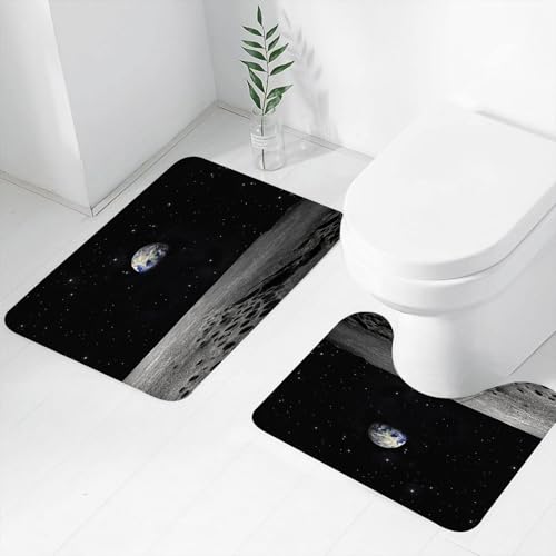 FEHWI Badematten Set 2-teilig, Badematten und WC Vorleger rutschfest & Waschbar,Erde, Planet Erde vom Mond aus gesehen Weltraum Milchstraße Tr,Luxus Dicke Mikrofaser Badezimmerteppich von FEHWI