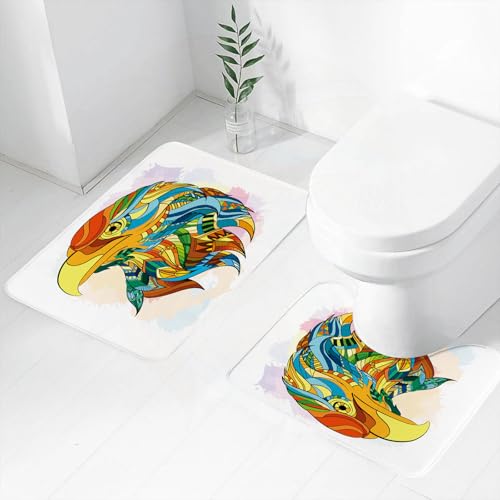 FEHWI Badematten Set 2-teilig, Badematten und WC Vorleger rutschfest & Waschbar,Ethnisch gemusterter Kopf eines Adlers, schöne handgezeichnete Kunst des Adle,Luxus Dicke Mikrofaser Badezimmerteppich von FEHWI
