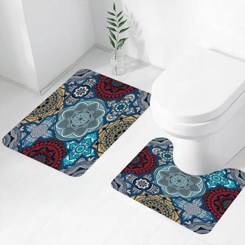 FEHWI Badematten Set 2-teilig, Badematten und WC Vorleger rutschfest & Waschbar,Exquisite Mandala-Muster-Farbsymphonie, wunderschöne Mandala-Designvielfalt,Luxus Dicke Mikrofaser Badezimmerteppich FEHWI Badematten Set 2-teilig, Badematten und WC Vorleger rutschfest & Waschbar,Exquisite Mandala-Muster-Farbsymphonie, wunderschöne Mandala-Designvielfalt,Luxus Dicke Mikrofaser Badezimmerteppich von FEHWI